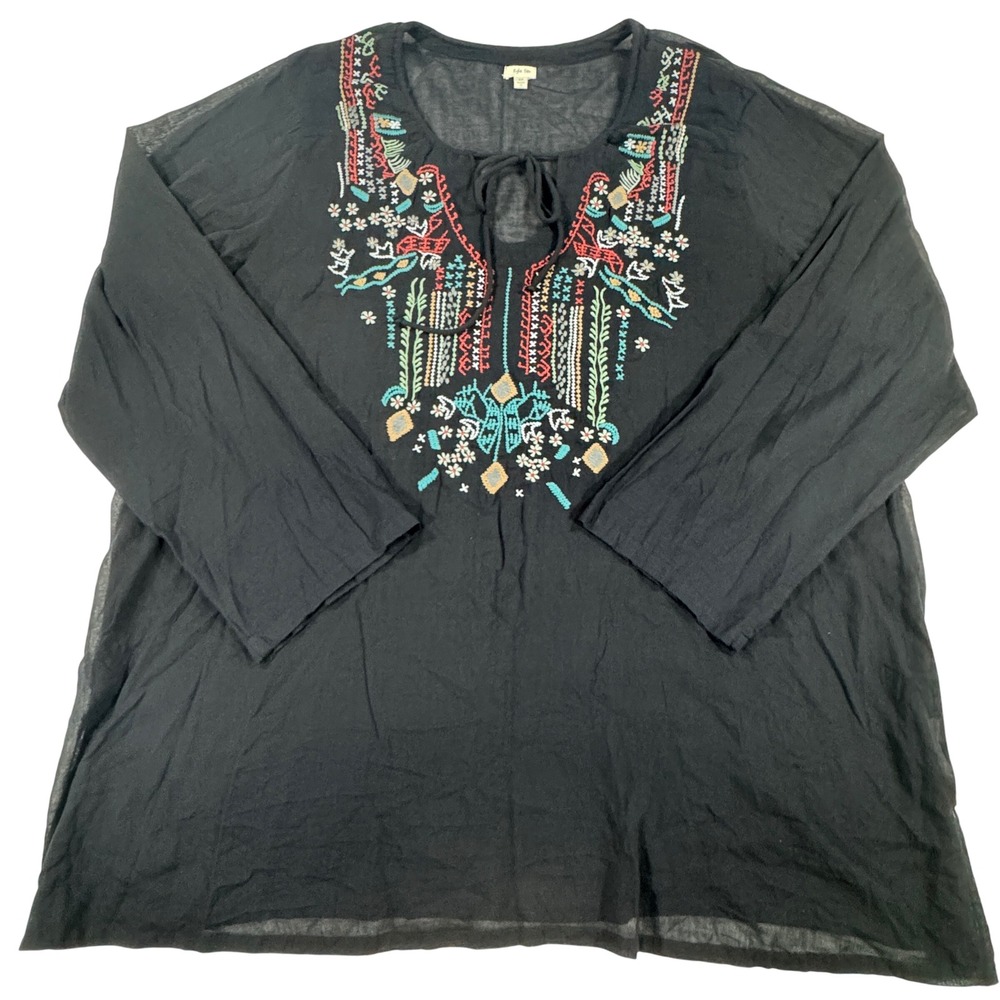 Kyla Seo Embroidered Boho Tunic Top Women's 3X Long Sleeve Cottagecore Whimsical